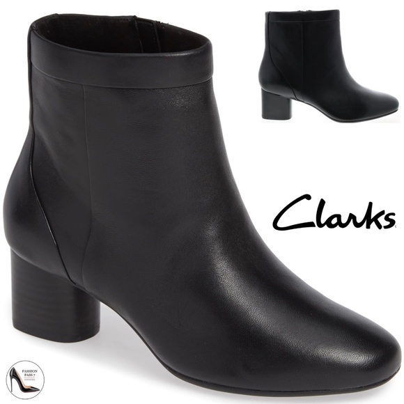 Clarks Un Cosmo Up Womens Black Leather Ankle Boots Zipper Block Heel Booties 9 - Picture 1 of 12